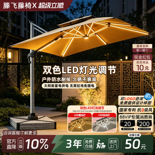 【灯条大理石款】户外庭院遮阳伞
