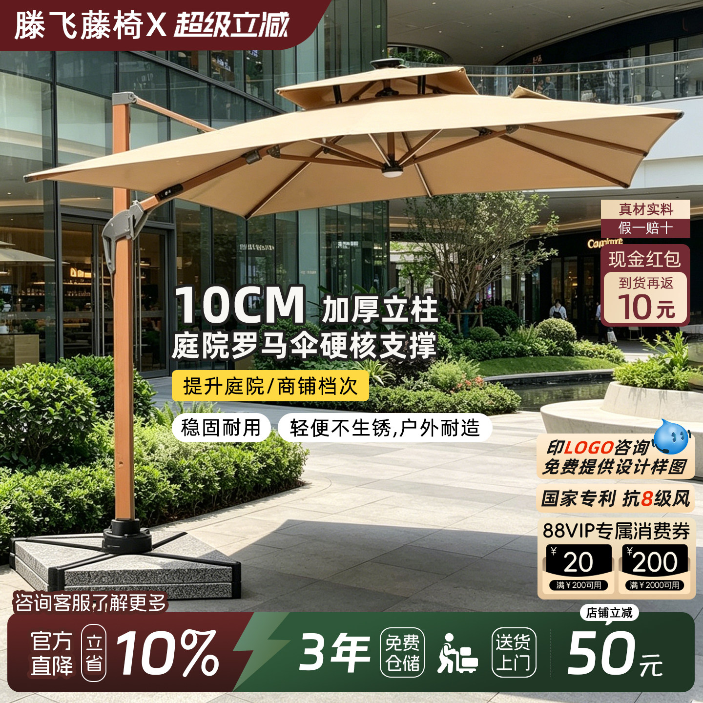 户外遮阳伞10CM庭院加粗加厚防晒室外院子别墅花园商用摆摊罗马伞 - 实物图
