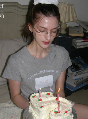 【赵露思同款】Letter from moon蝴蝶结印花修身T恤女