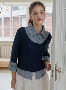 单眼皮妮可同款丨Letter from moon假两件衬衫秋季新款长袖上衣女