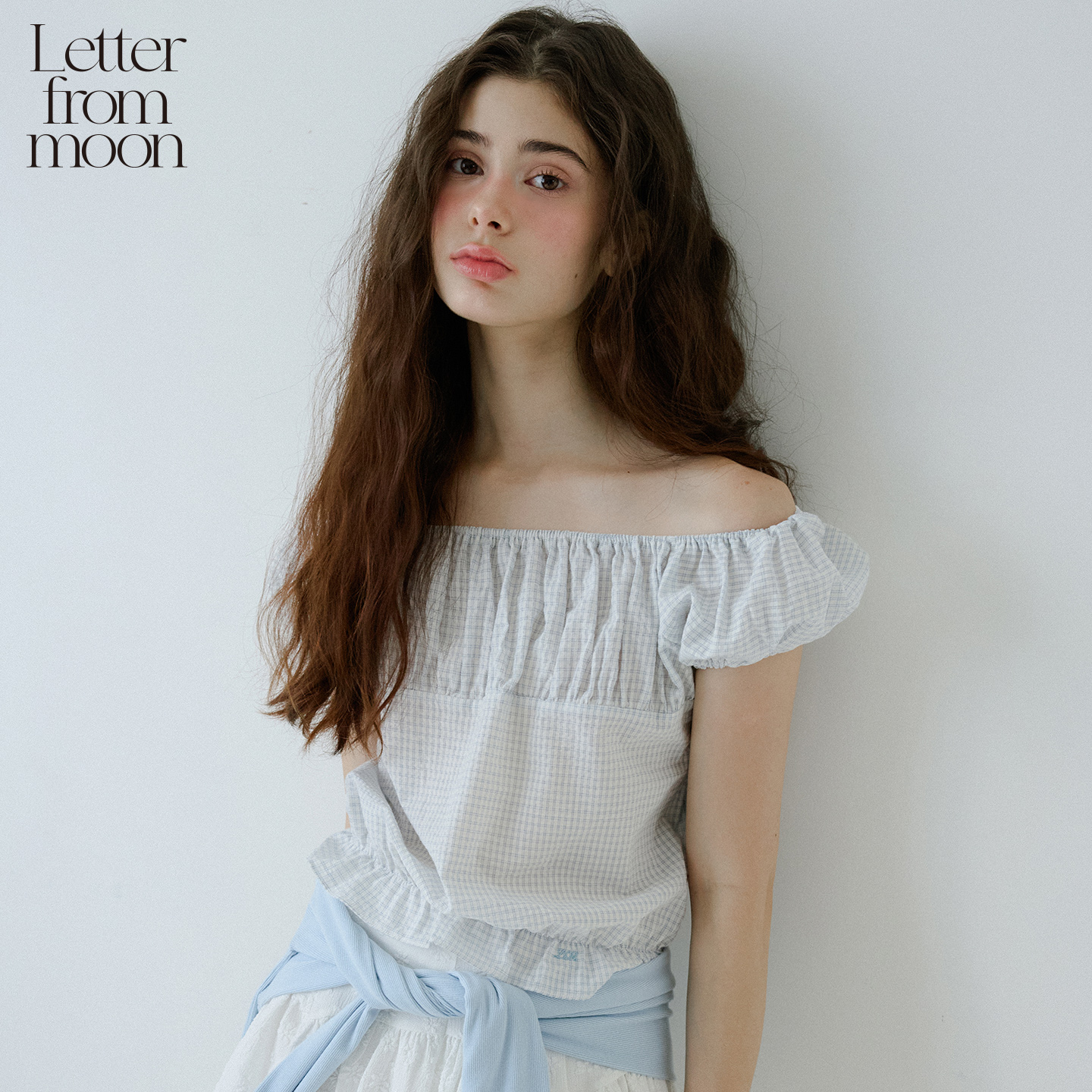 【任敏同款】丨Letter from moon方格泡泡袖短袖夏复古上衣女