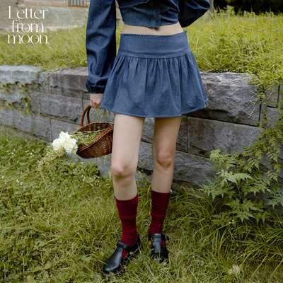 Letter from moon蕾丝牛仔裙25年秋季新款设计感通勤纯棉女式短裙