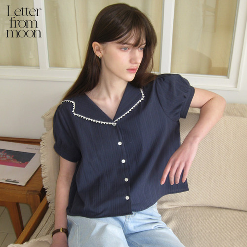 Letterfrommoon蕾丝翻领休闲