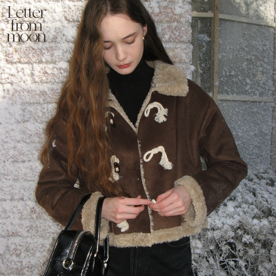 【段奥娟同款】Letter from moon复古翻毛皮质夹克24冬款短款外套