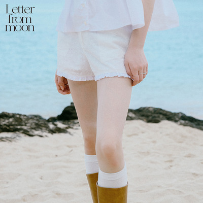Letter from moon抽褶蕾丝花边短裤女2025夏季新款冲孔甜美女裤
