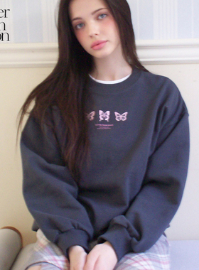 Letter from moon蝴蝶刺绣卫衣女秋冬款上衣含棉韩版圆领套头上衣