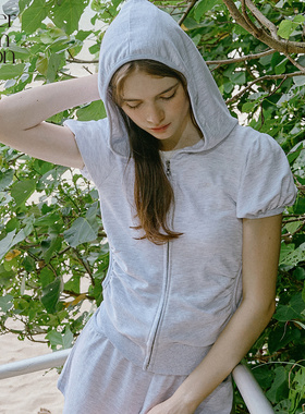 Letter from moon抽褶连帽拉链短袖女2025夏季新款休闲百搭外套