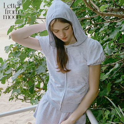Letter from moon抽褶连帽拉链短袖女2025夏季新款休闲百搭外套