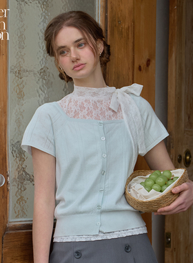 Letter from moon方领法式简约短袖开衫2025夏季新款少女百搭上衣