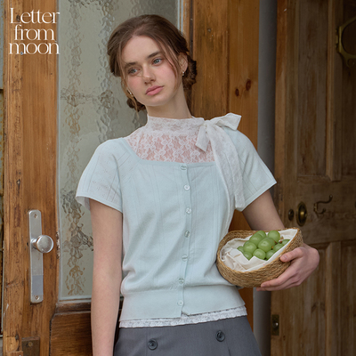 Letter from moon方领法式简约短袖开衫2025夏季新款少女百搭上衣