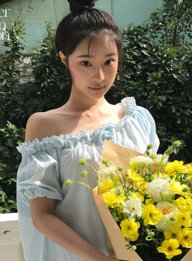 Letter from moon不对称单肩花边设计感女式衬衫26夏新款露肩T恤