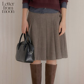 from moon 2025冬季 Letter 新款 纽扣设计中长百褶羊毛褶裥半身裙