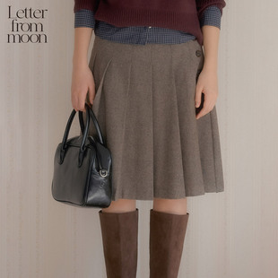 新款 Letter 2025冬季 moon 纽扣设计中长百褶羊毛褶裥半身裙 from