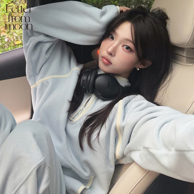 Letter from moon 软糯抓绒半开拉链上衣2026秋新高领设计感卫衣