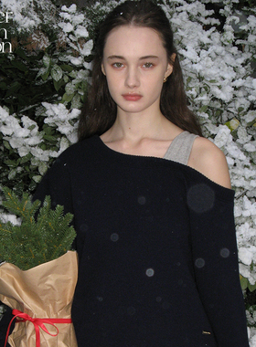 【吴宣仪同款】Letter from moon斜肩款针织上衣气质温柔上衣女