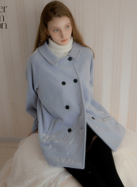 Letter from moon 2025冬季新款双排扣羊毛外套女松弛感保暖大衣