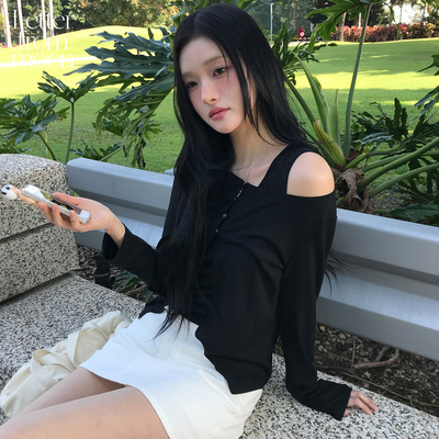 【徐若晗同款】Letter from moon露肩船领叠层两件套优雅百搭上衣