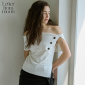 moon露肩纽扣针织上衣女25夏通勤短袖 from 卢昱晓同款 Letter