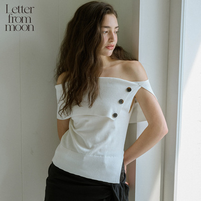 【卢昱晓同款】Letter from moon露肩纽扣针织上衣女25夏通勤短袖
