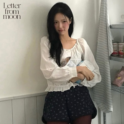 ITZY李彩领同款丨Letter from moon鼠尾荷叶边雪纺衫25春款上衣女