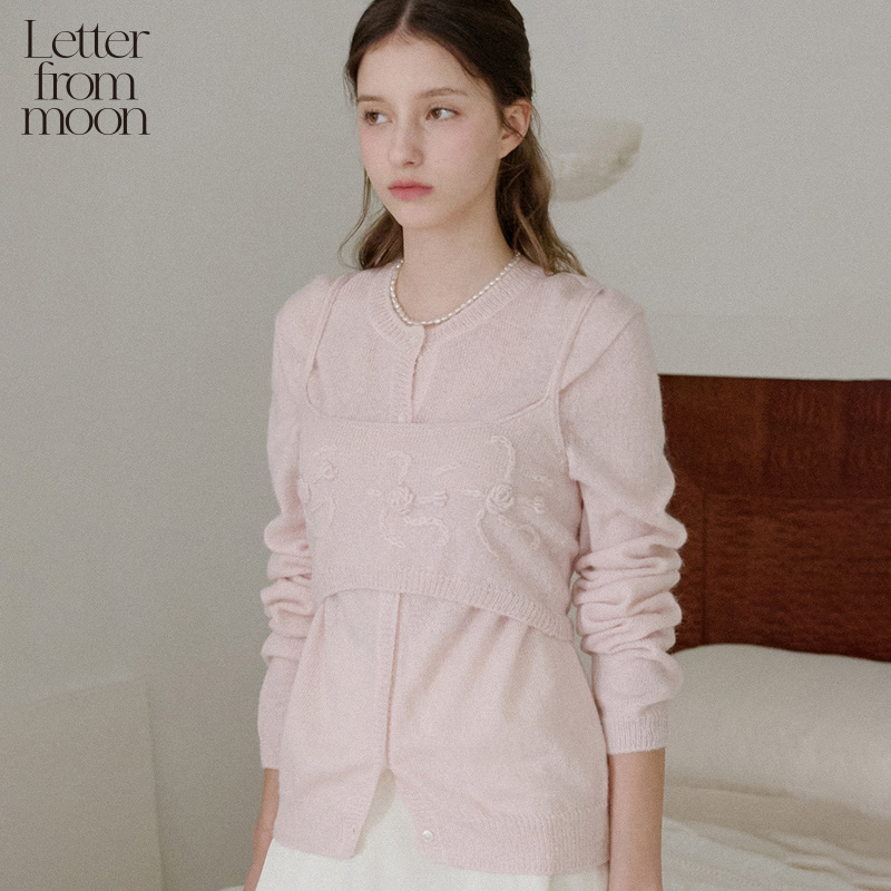 柳河览同款丨Letter from moon羊毛开衫背心两件套25休闲女式上衣