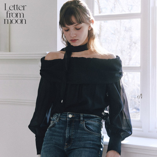 LetterFromMoon露肩围脖衬衫
