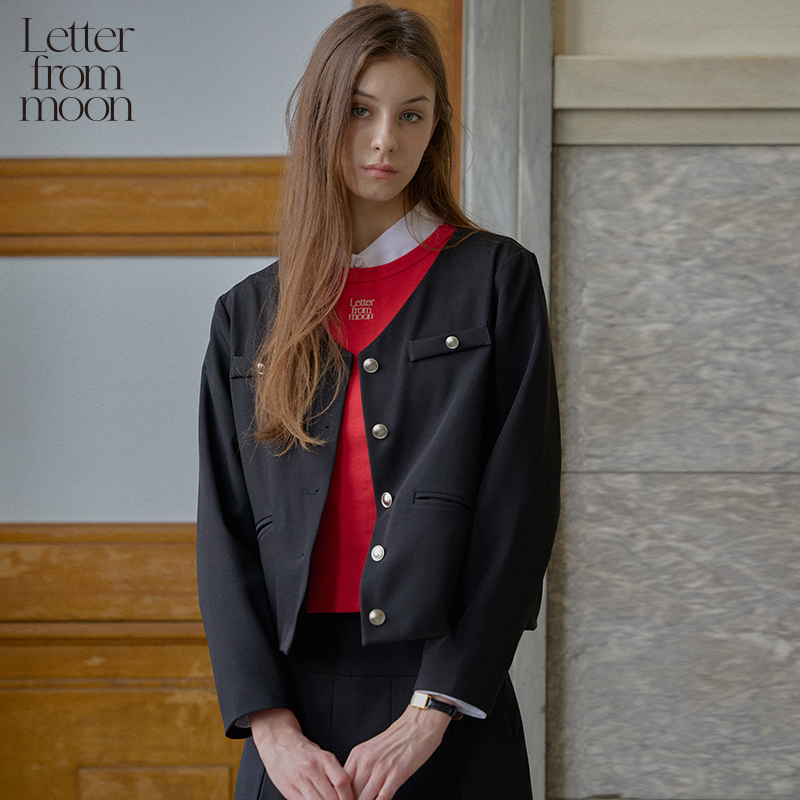 Letter from moonV领气质通勤外套女2024秋季新款短款小香风西装