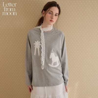 Letter from moon&Daisy Clique联名小马长袖T恤26春款休闲女上衣