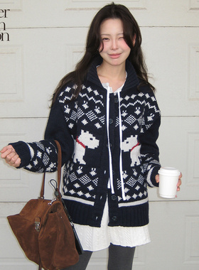 Letter from moon 2025冬季新款羊毛毛衣费尔岛风小狗针织外套