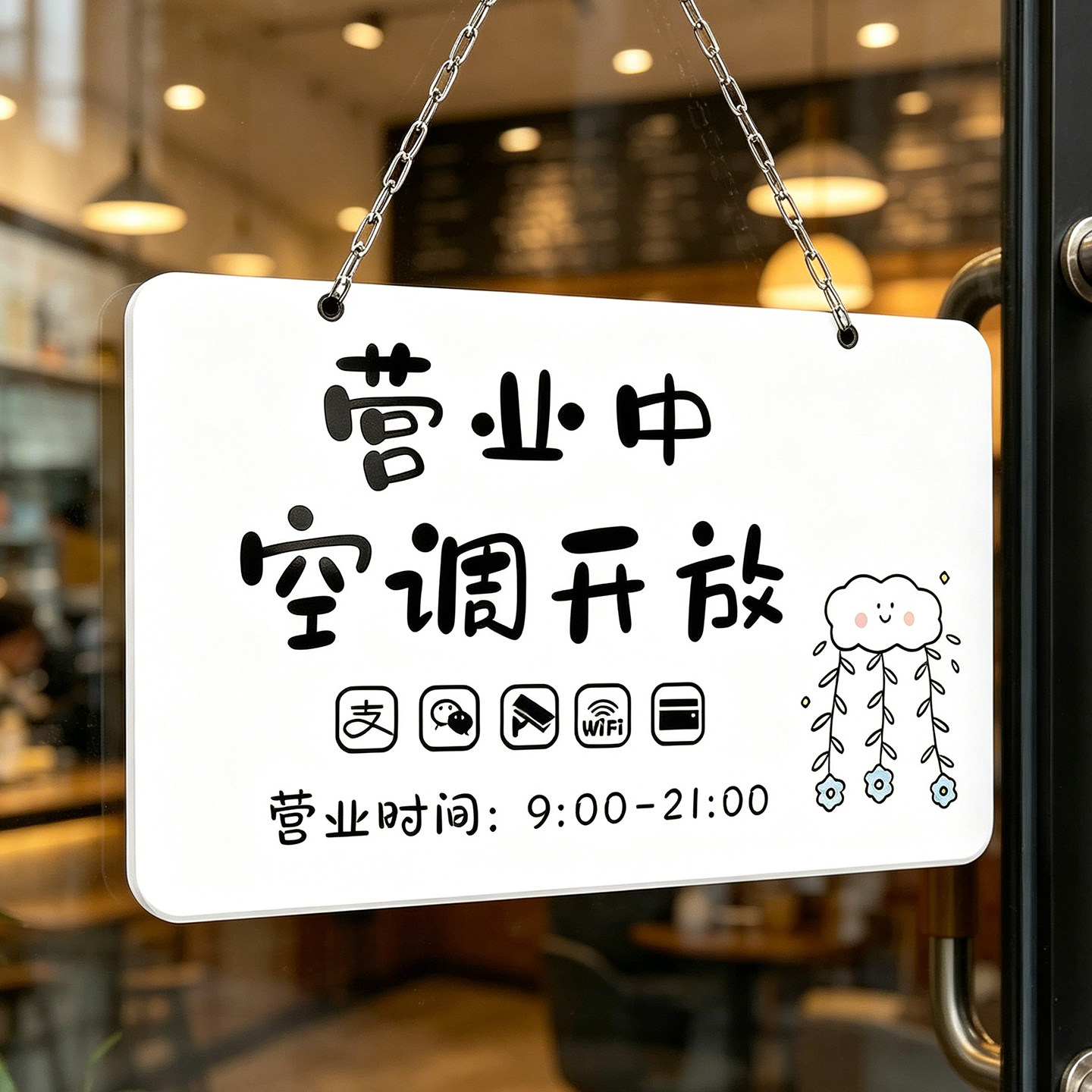 空调开放正在营业提示牌营业中挂牌欢迎光临推门请进门牌店长外出马上