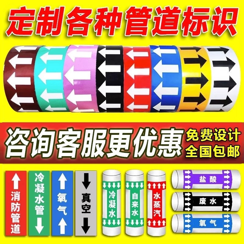 【量大更优惠】管道标识贴纸