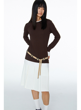 Shapeshifter 超亲肤假两件柔软拼接套头打底针织衫 咖色