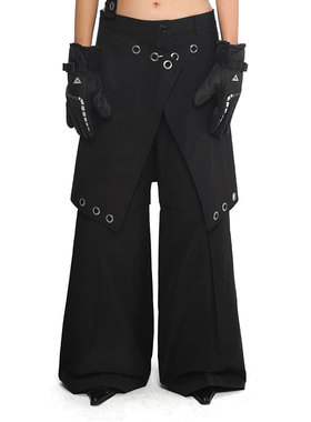 ll call 夏日休闲轻薄大口袋可拆裙裤黑白两色阔腿长裤