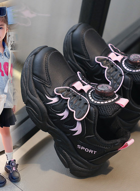 ABC Fans女童鞋子2024新款秋冬女孩跑步鞋黑色爆款儿童运动鞋大童