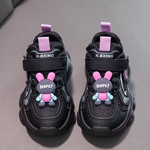 儿童软底跑步鞋 ABC 2025春秋新款 卡通童鞋 Fans女童鞋 子黑色运动鞋