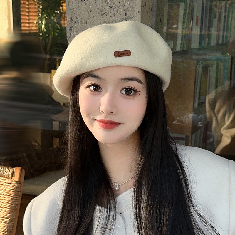 朵澜白色贝雷帽子女士秋冬新款八角帽日系南瓜帽大头围复古画家帽
