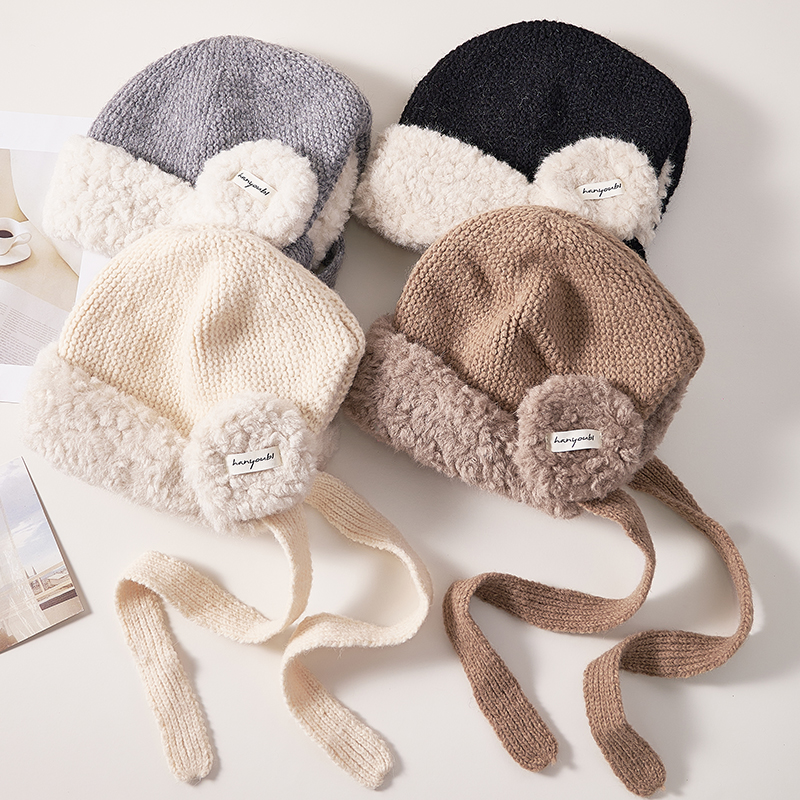 朵澜冬季加厚毛线帽女新款大头围毛绒护耳针织帽防寒骑行雷锋帽子