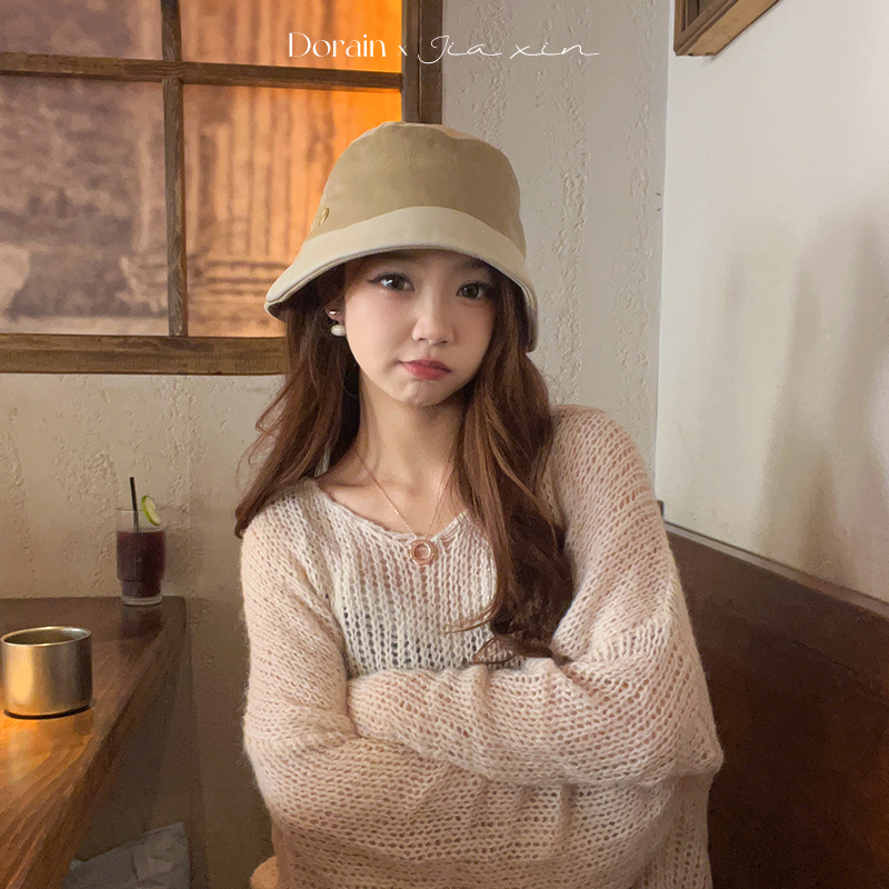 朵澜复古麂皮绒渔夫帽女秋冬大头围显脸小百搭盆帽英伦风时尚帽子