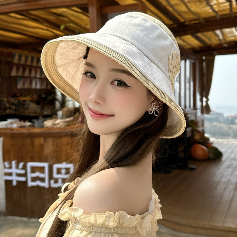Dorain朵澜春夏新品拼接草帽大檐防晒气质高级出游度假遮脸素颜帽