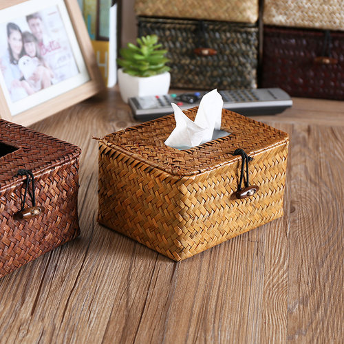 日式草编纸巾盒抽纸盒