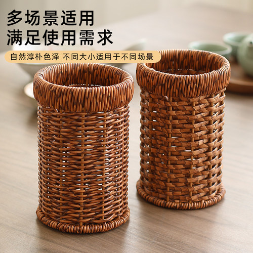 闲储中式圆形仿藤编筷子筒家用厨房沥水筒饭店餐饮串串店签子筒