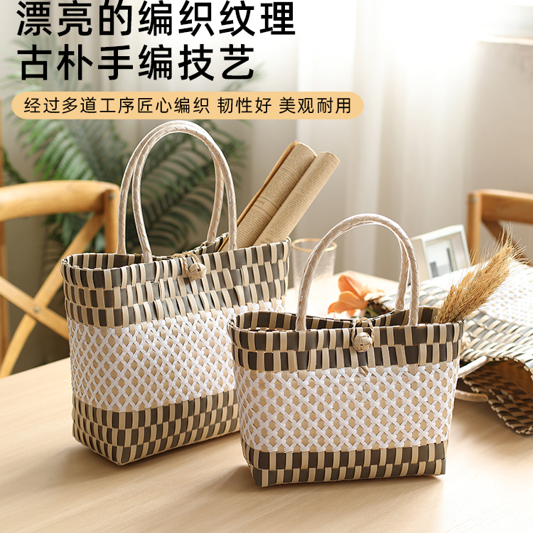 闲储仿藤编织手提包新款百搭