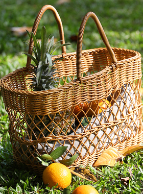 闲储PP仿藤野餐篮ins风网红道具手提采摘果篮买菜篮子购物篮