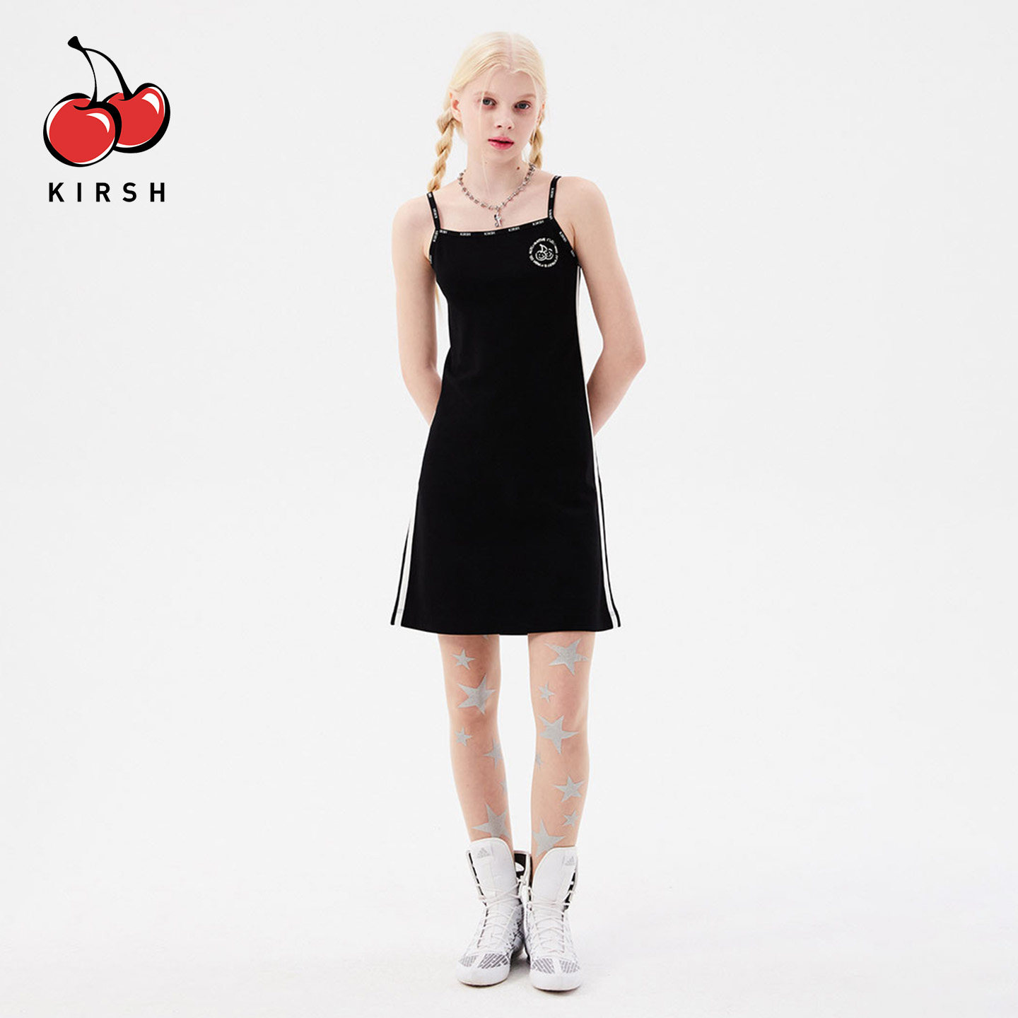 kirsh大樱桃印花修身吊带连衣裙女内搭夏季韩系少女显瘦针织短裙