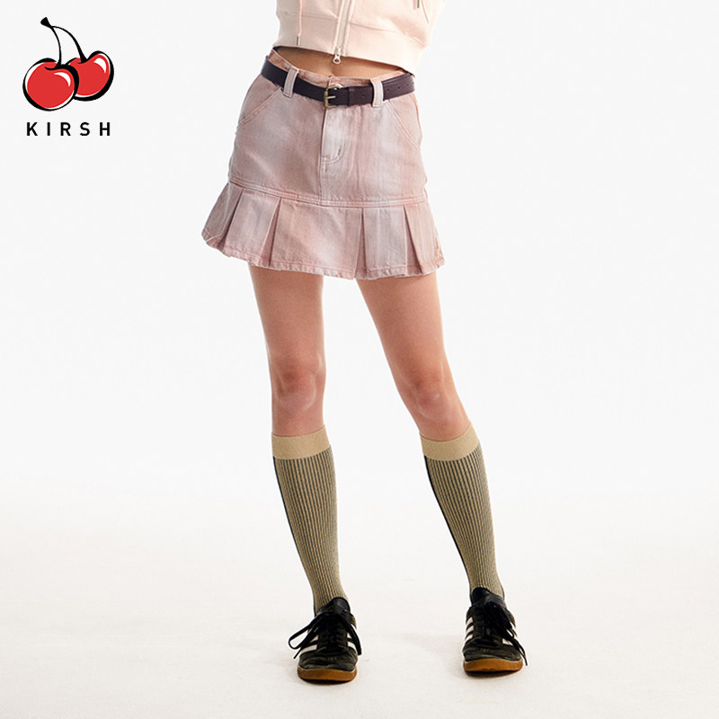 kirsh百褶裙a字美式牛仔裙图片