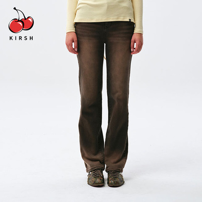 樱桃KIRSH高腰复古女士休闲裤直筒裤长裤女士牛仔裤深色渐变色女