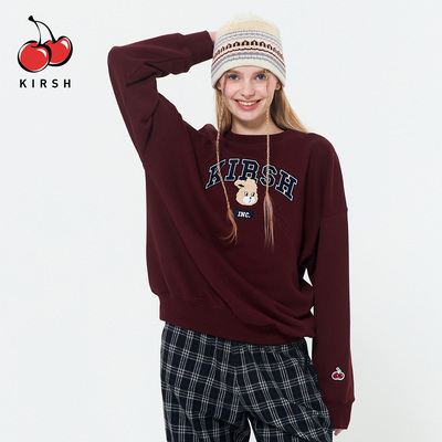 KIRSH卡通图案过年红色圆领卫衣女秋冬宽松休闲慵懒风长袖上衣潮