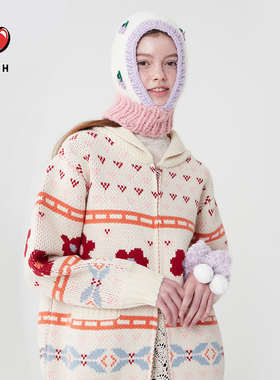 樱桃KIRSH 拉链毛衣开衫外套女秋冬2024新款加厚韩系针织外套冬