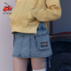 kirsh绝美好看工装 风牛仔短裙女口袋a字显瘦半身裙miu系短款 裙子