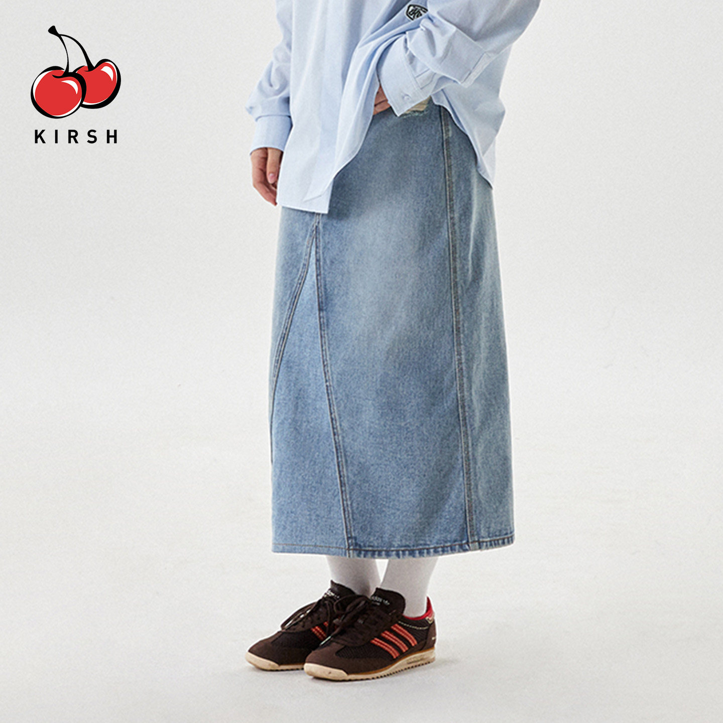 kirsh蓝色做旧复古中长款a字牛仔半身裙女拼接破洞开叉设计感裙子,女装/女士精品,半身裙,淘宝优惠券,粉丝福利购,淘宝优惠卷